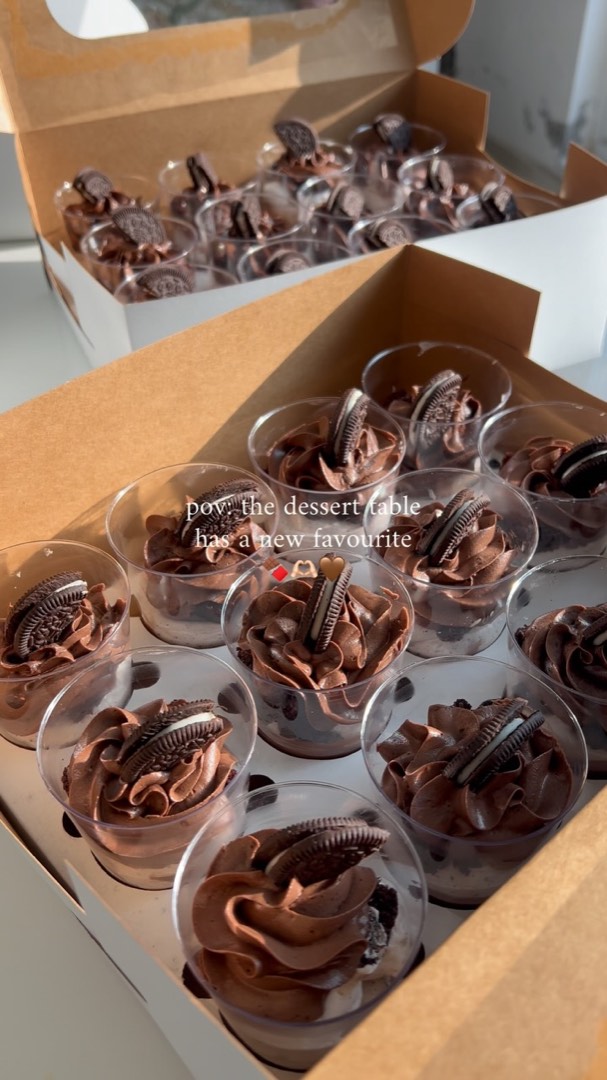 Chocolate Oreo dessert cups in a box